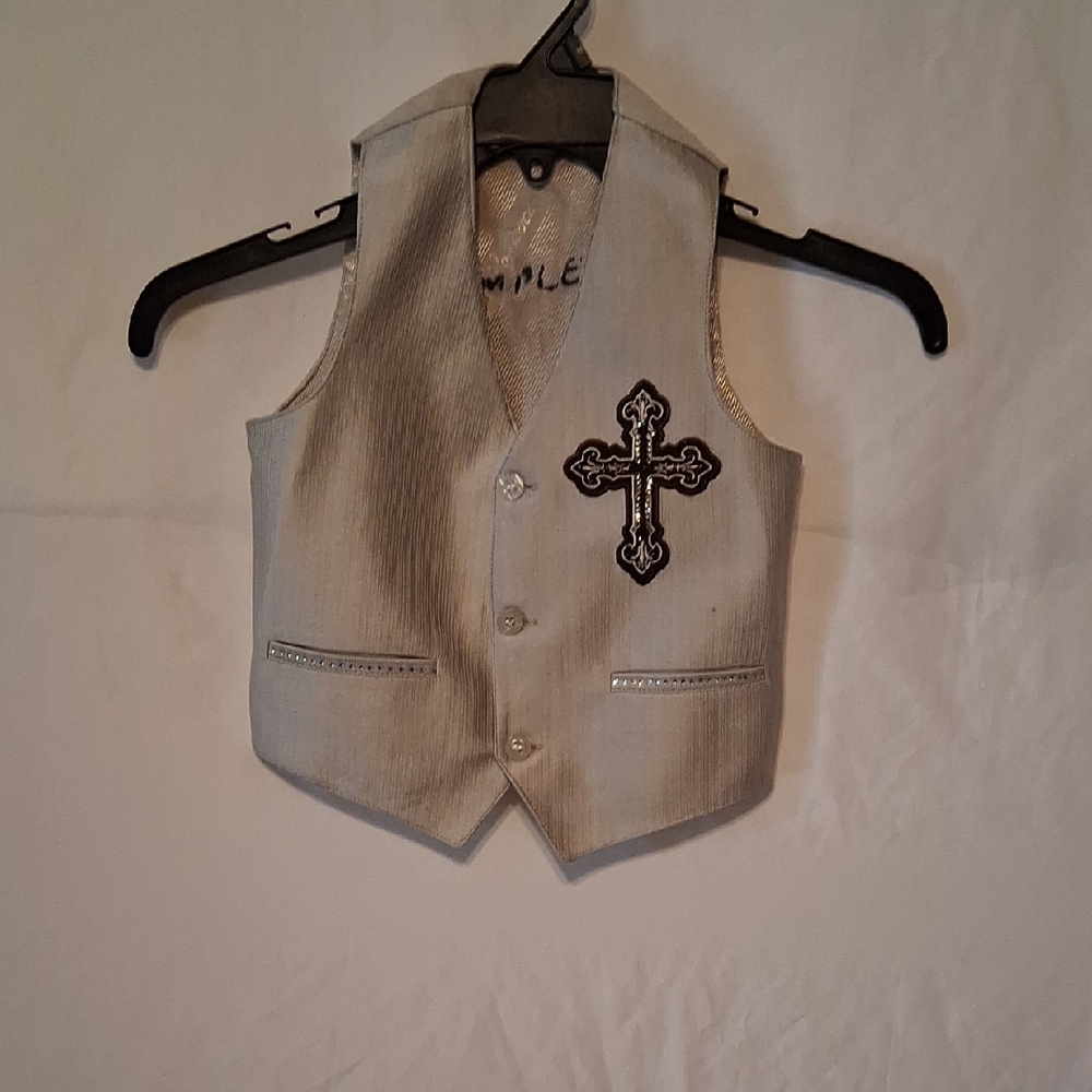 Stylish Kids Cream Vest with Cross Embroidery